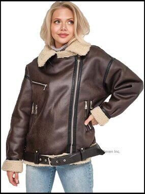Faux Leather Sherpa Aviator Bomber Jacket